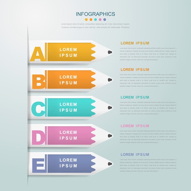 Modelo de design de infográfico de educação com elemento de etiquetas de lápis