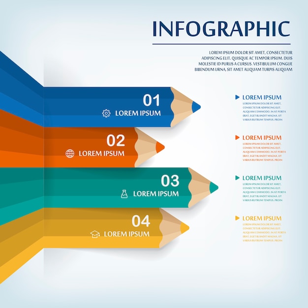 Modelo de design de infográfico de educação com elemento gráfico de lápis