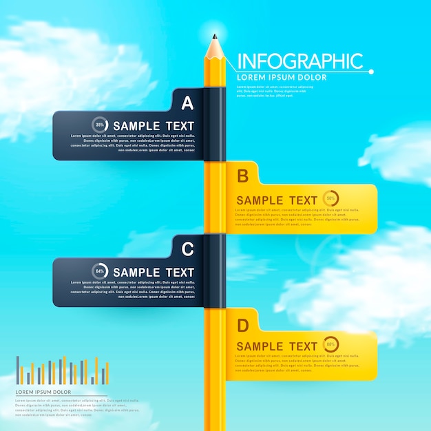 Modelo de design de infográfico de educação com elementos de lápis