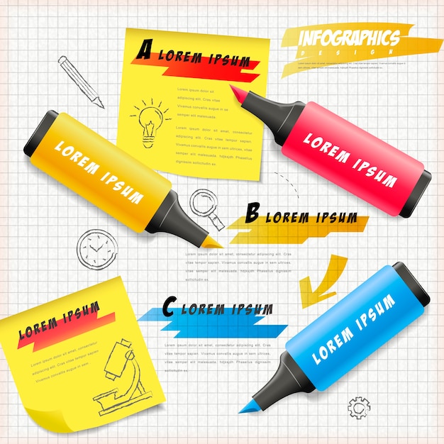 Modelo de design de infográfico de educação com realces desenhados em papel timbrado