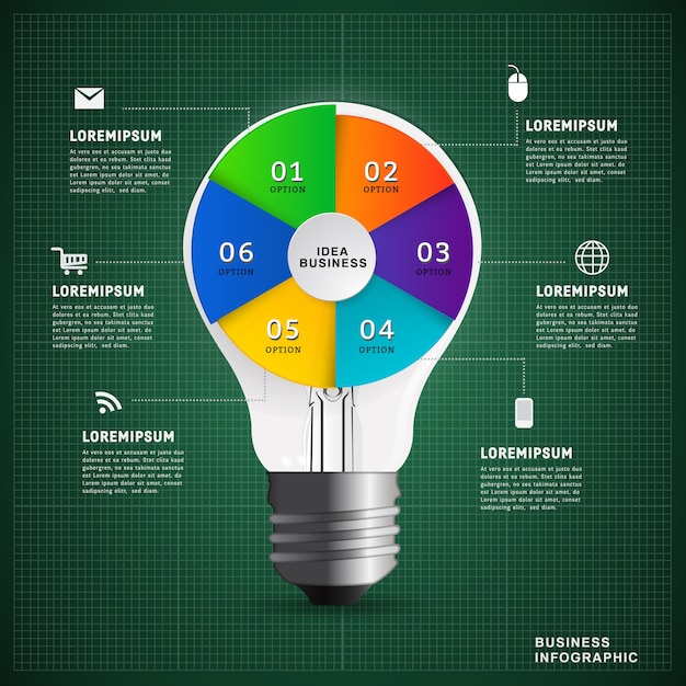 Modelo de design de infográfico de idéia de educação lâmpada.