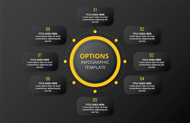 Modelo de design de infográfico de negócios círculo com 8 opções