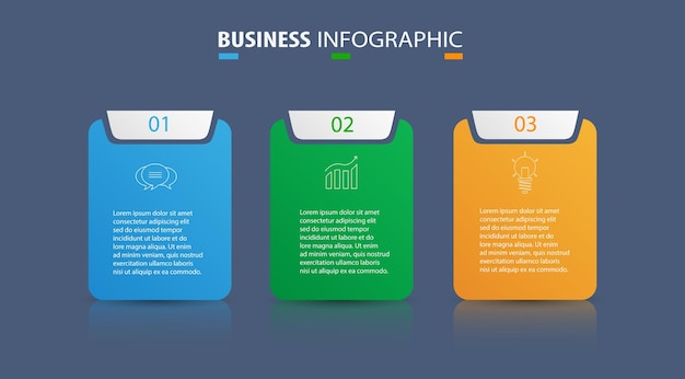 Modelo de design de infográfico de negócios com 3 opções ou etapas