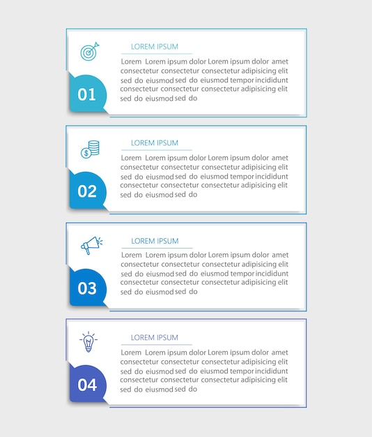 Modelo de design de infográfico de negócios com 4 opções de etapas ou processos