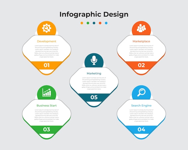 Modelo de design de infográfico de negócios com 5 passos