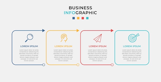 Modelo de design de infográfico de negócios com ícones e 4 quatro opções ou etapas.