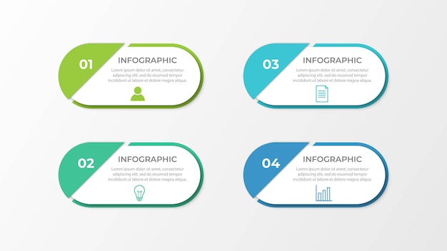 Modelo de design de infográfico vetorial com 4 opções ou etapas