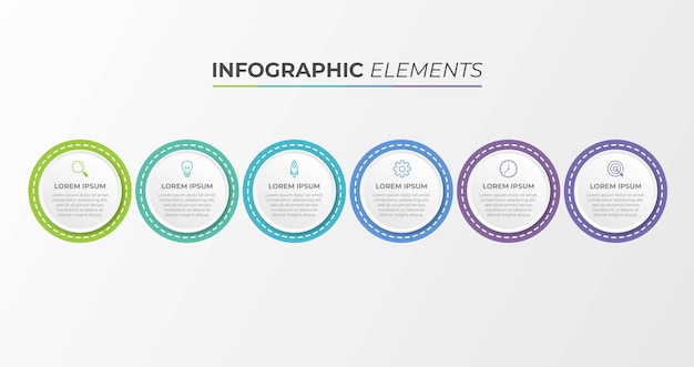 Modelo de design de infográfico vetorial com 6 opções ou etapas