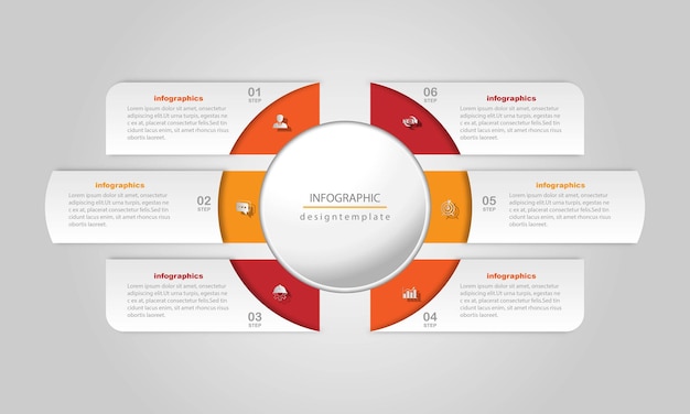 Modelo de design de infográfico vetorial com 6 opções ou etapas