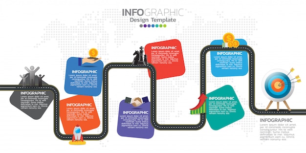 Modelo de design de infográficos de cronograma com 7 opções