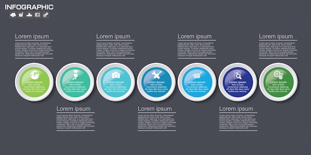 Modelo de design de infográficos de linha do tempo com ilustração em vetor eps10 de diagrama de processo de 7 opções