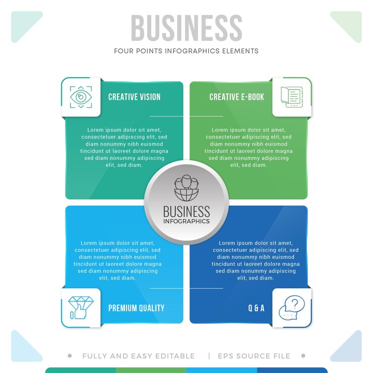 Vetor modelo de design de infográficos limpo e profissional de 4 pontos