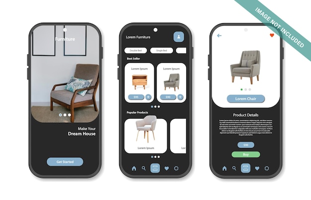 Vetor modelo de design de interface de aplicativo de compras de móveis on-line