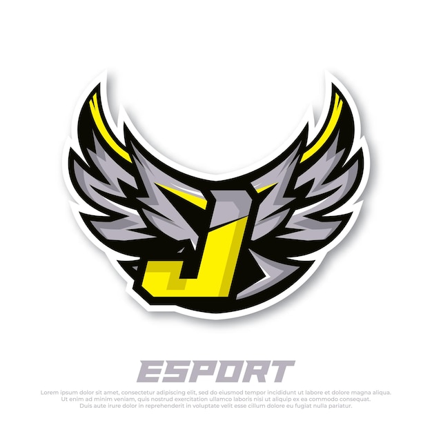 Modelo de design de letra j do logotipo esport de asa de águia ilustração do logotipo esport de pássaro logotipo inicial de esport