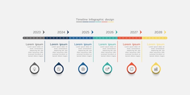 Vetor modelo de design de linha do tempo infográfico de negócios com 6 opções