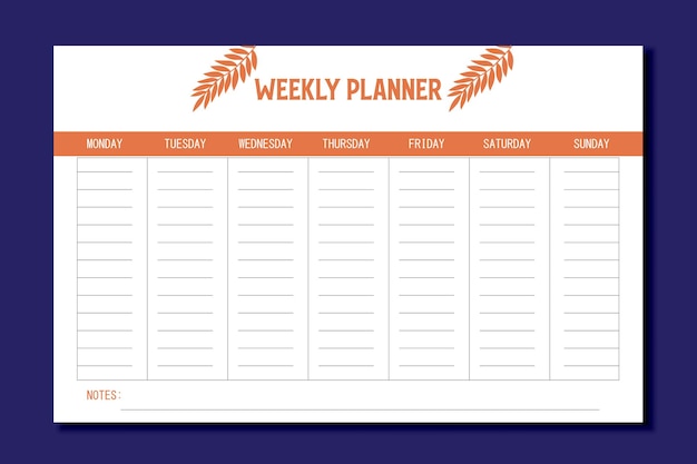 Modelo de design de lista de planejamento semanal