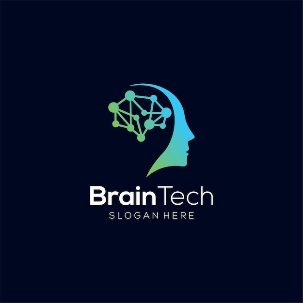 Modelo de design de logotipo brain tech mind data