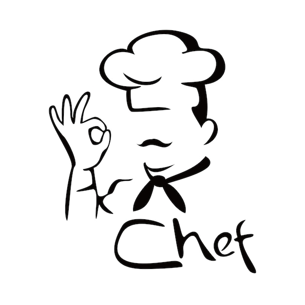 Modelo de design de logotipo chef homem com símbolo de gesto ok