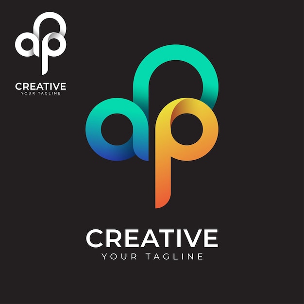 Modelo de design de logotipo colorido com gradiente de letra ap