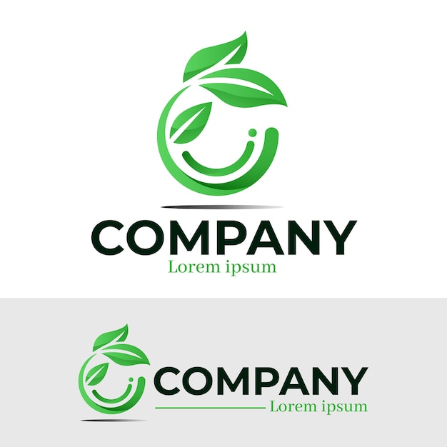 Modelo de design de logotipo com folhas verdes naturais