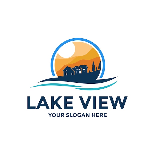 Modelo de design de logotipo com vista para o lago