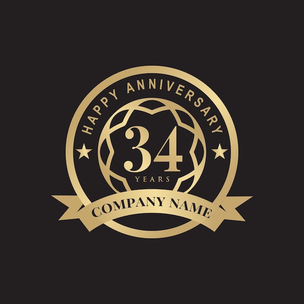 Vetor modelo de design de logotipo comemorando o 34o aniversário