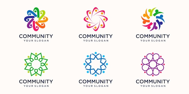 Modelo de design de logotipo criativo colorido para trabalho em equipe