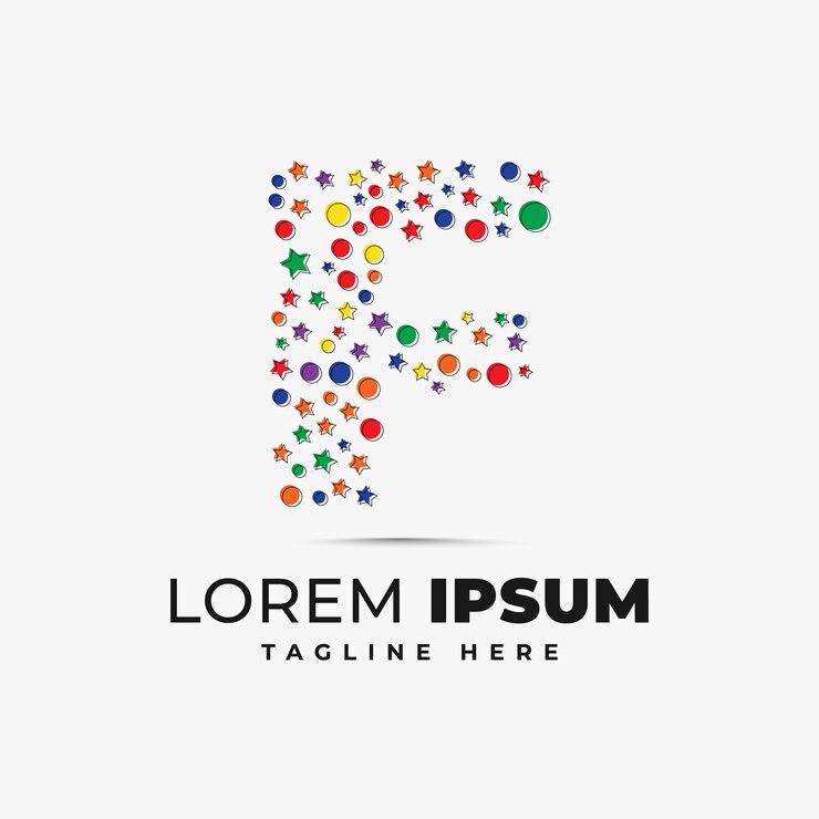Vetor modelo de design de logotipo da letra f com círculo colorido e vetor de estrela