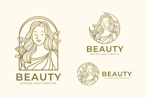 Modelo de design de logotipo de arte de linha de mulher de beleza