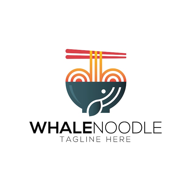 Modelo de design de logotipo de baleia e macarrão com estilo cartoon