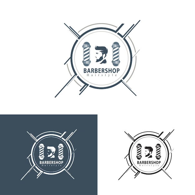 Modelo de design de logotipo de barbearia poste de barbeiro e conceito de design de ilustração de homem barbudo