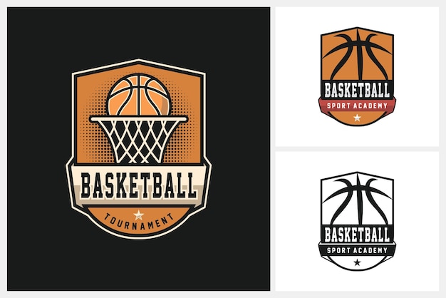Modelo de design de logotipo de basquete Emblema da equipe de basquetebol Desenho de logotipo do torneio de Basquetebol
