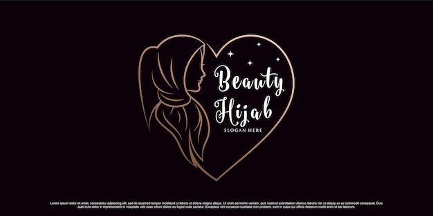 Vetor modelo de design de logotipo de beleza hijab com estilo de arte de linha e elemento criativo vetor premium