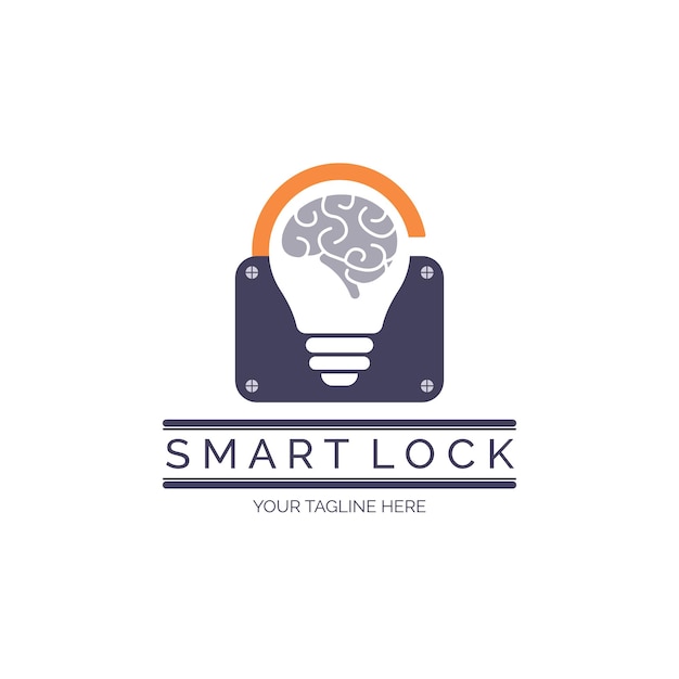 Modelo de design de logotipo de bulbo de cérebro de bloqueio inteligente para marca ou empresa e outros