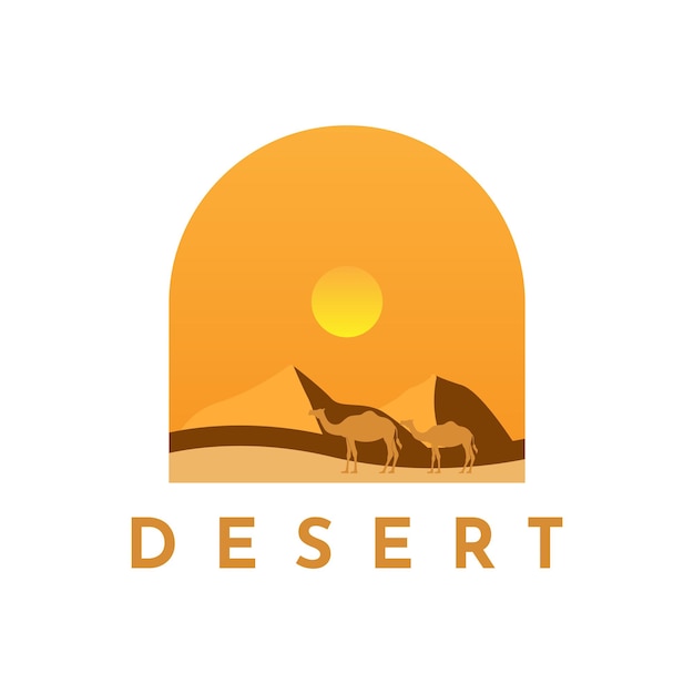 Modelo de design de logotipo de camelos no deserto