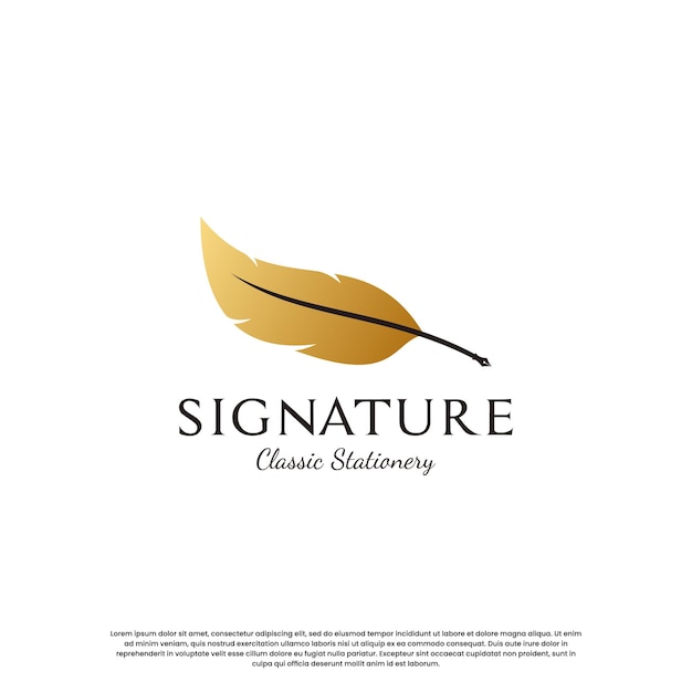 Modelo de design de logotipo de caneta de assinatura de pena