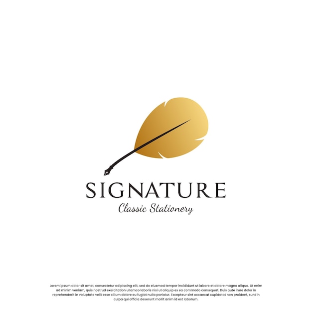 Modelo de design de logotipo de caneta de assinatura de pena