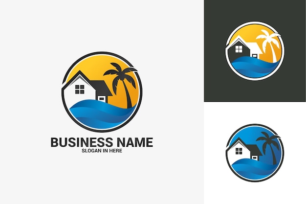 Modelo de design de logotipo de casa de praia