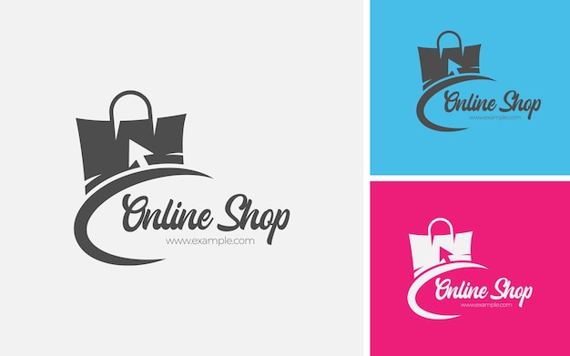 Modelo de design de logotipo de compras on-line. cursor do mouse com conceitos de saco.