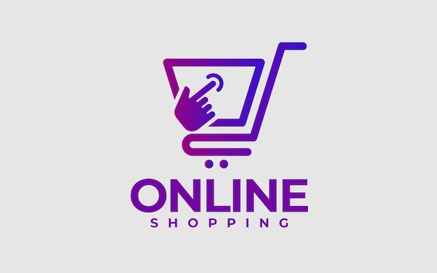 Modelo de design de logotipo de compras on-line. logotipo de compras digitais. cursor do mouse e conceitos de carrinho.