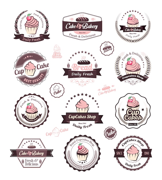 Vetor modelo de design de logotipo de cupcake e padaria