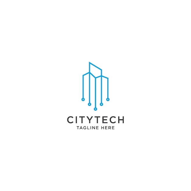 Modelo de design de logotipo de edifício de tecnologia de cidade vetor plana