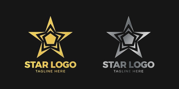 Vetor modelo de design de logotipo de estrela de luxo em cores douradas e prata metálicas perfeitas para sua identidade de marca de luxo