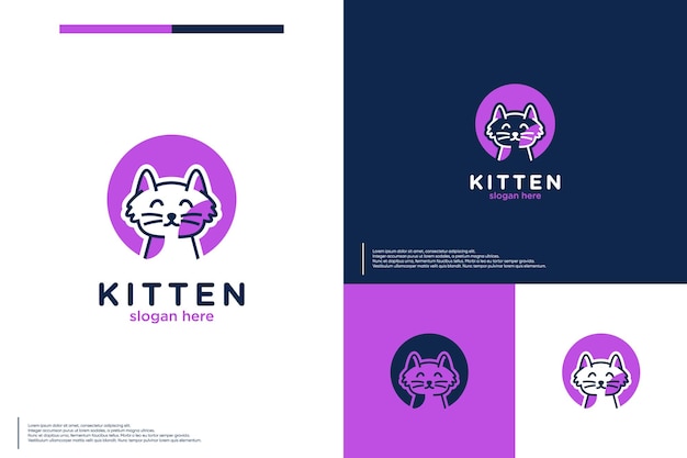 Vetor modelo de design de logotipo de gato de desenho animado para cuidados com animais de estimação