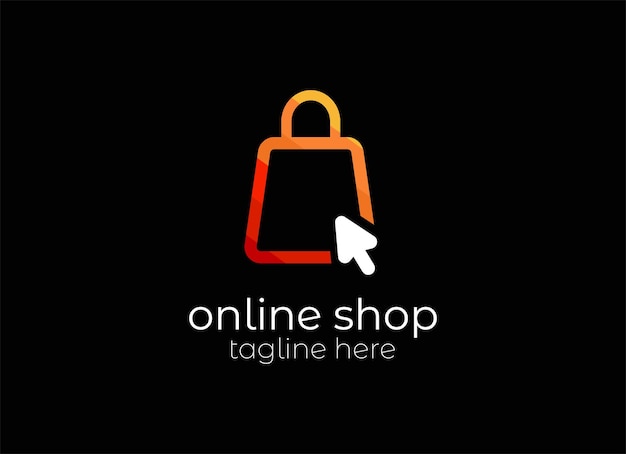Modelo de design de logotipo de loja online. Gráfico vetorial de ilustração do carrinho de compras e sacola de compras