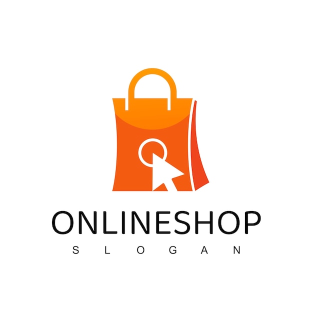 Modelo de design de logotipo de loja online. projeto do vetor do saco de compras. símbolo do mercado digital