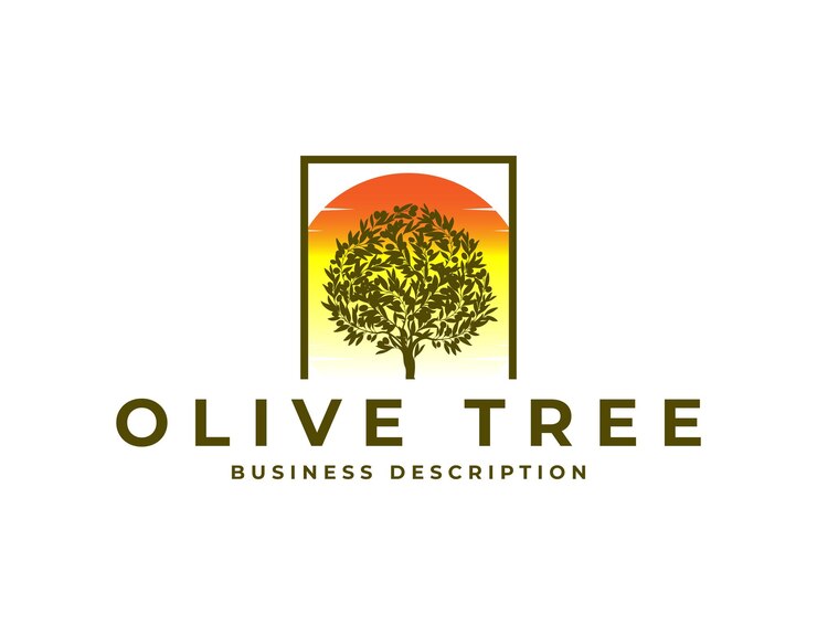 Vetor modelo de design de logotipo de oliveira simples com fundo de sol