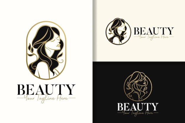 Modelo de design de logotipo de ouro feminino elegante de mulheres de beleza