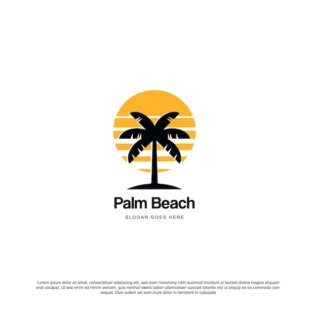 Modelo de design de logotipo de palmeira vintage pôr do sol e palmeira