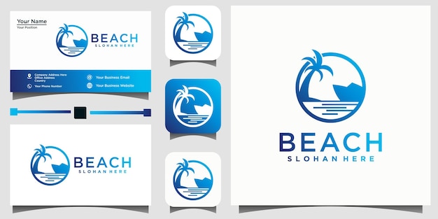 Modelo de design de logotipo de praia e navio